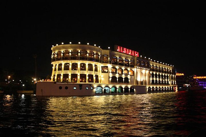 Al Saraya floating restaurant at night, Cairo