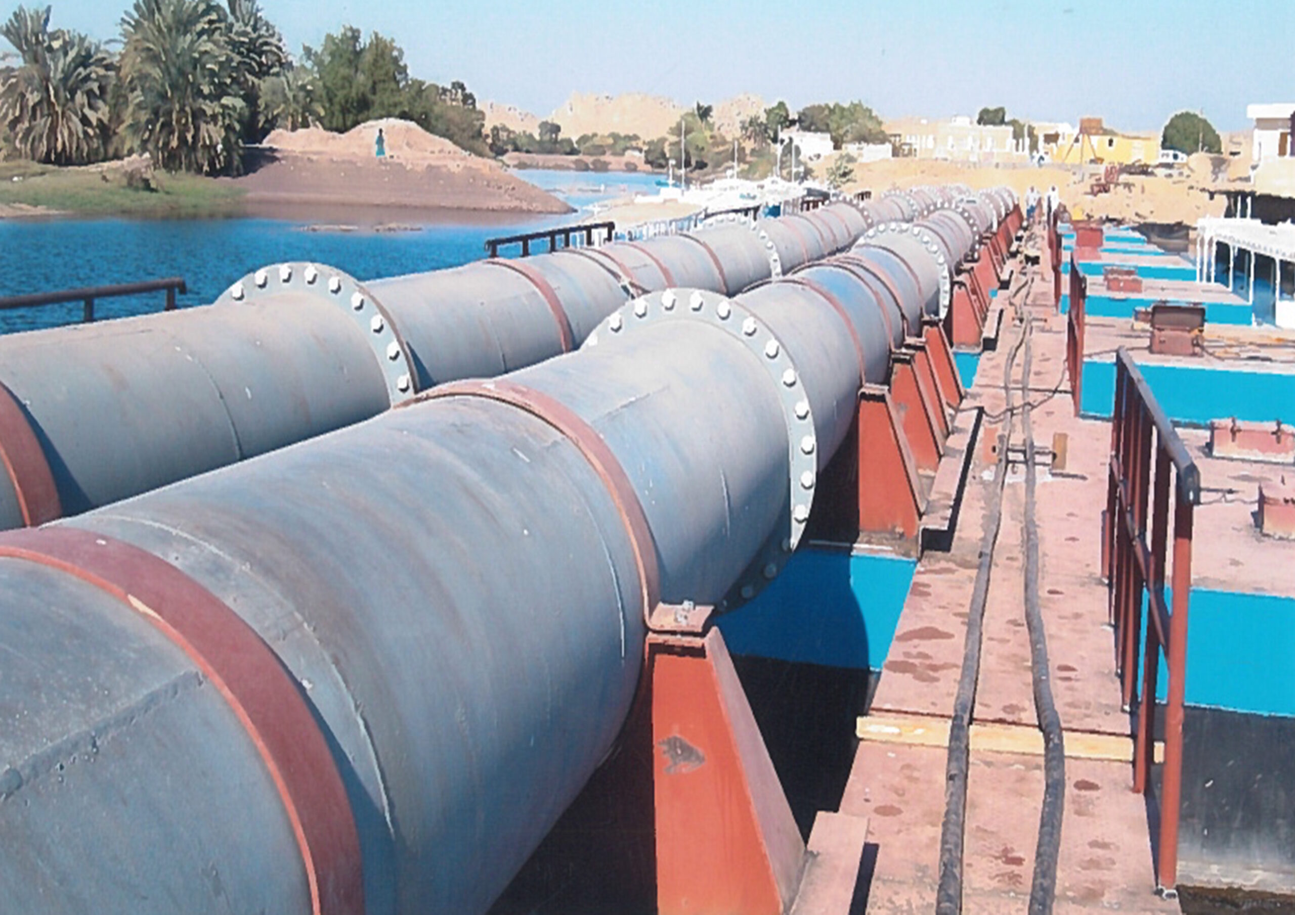 Floating water intake platform on the Nile at Gebel Shisha, Aswan