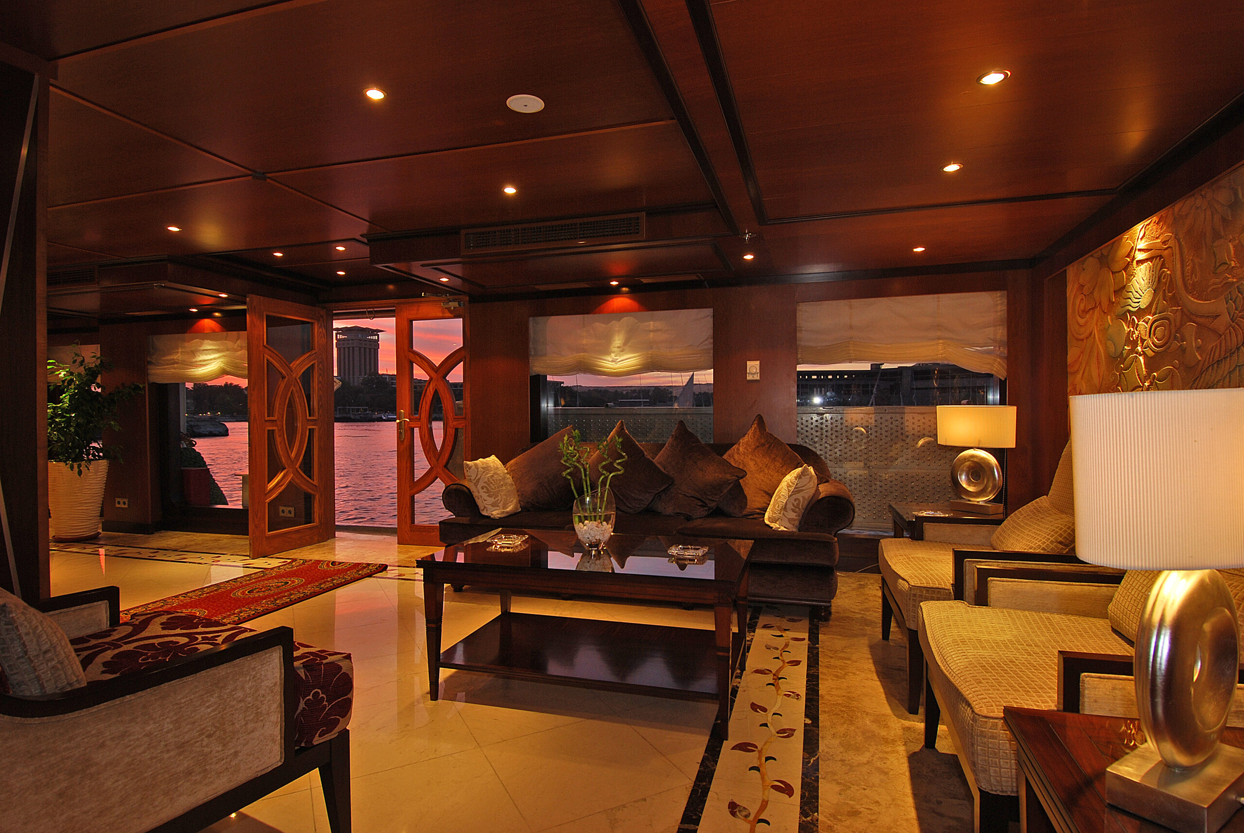Marine interior design Reception lounge of a Nile cruise ship, marine interior design