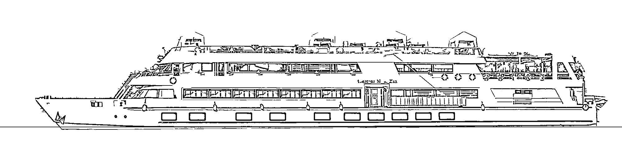 Line drawing of the Sun Boat III Nile cruise ship by Cairo Marine Design